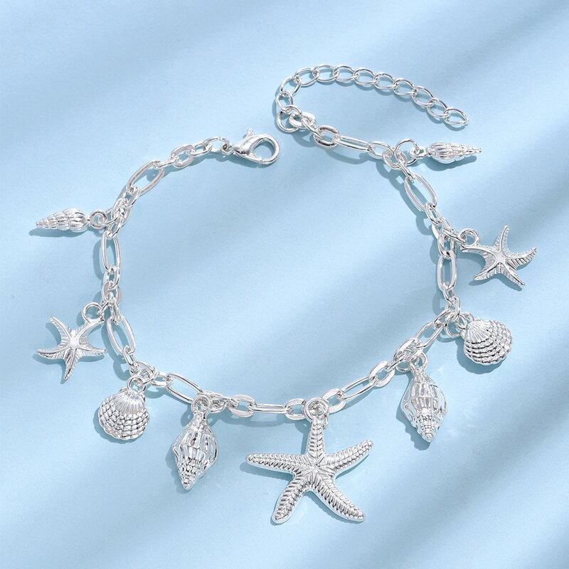 Seashell Anklet Factory - Summer Beach Starfish Sea Shell Charm Pendant Link Chain
