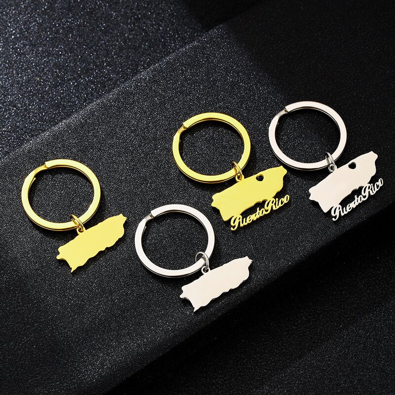 Country Flag Keychain Factory - 18K Gold Plated Puerto Rico Flag Charm Keychain