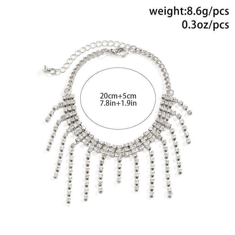 Tassel Anklet Factory - Lady Silver Tassel Rhinestones Crystal Zircon Summer Beach