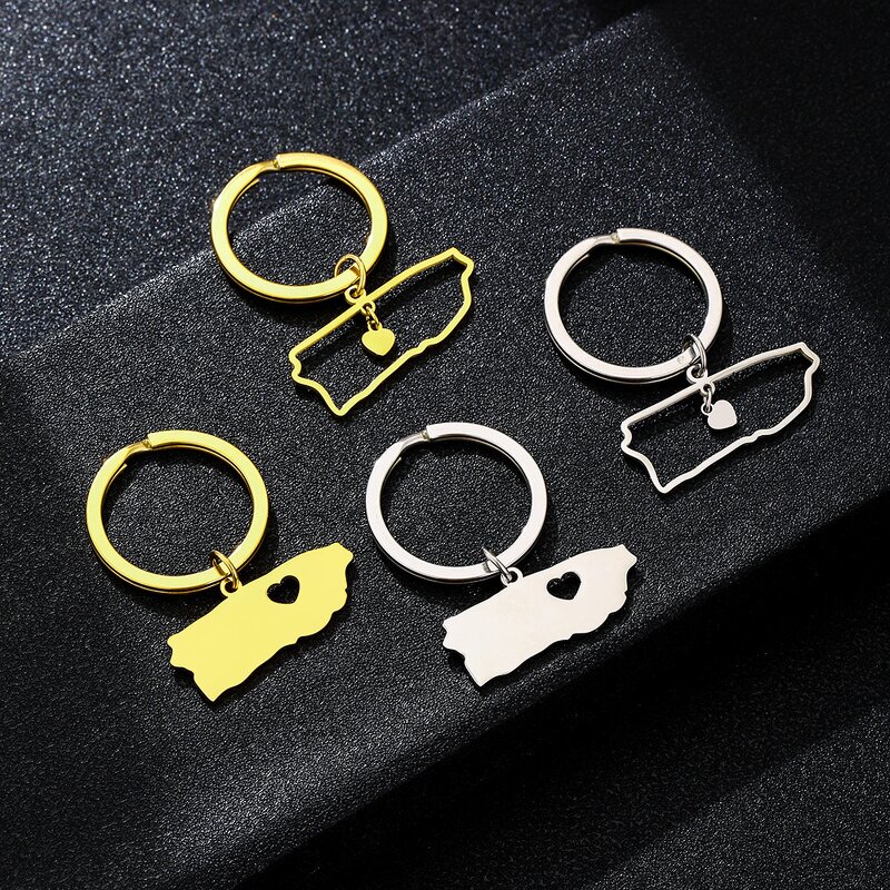 Country Flag Keychain Factory - 18K Gold Plated Stainless Steel Puerto Rico Flag