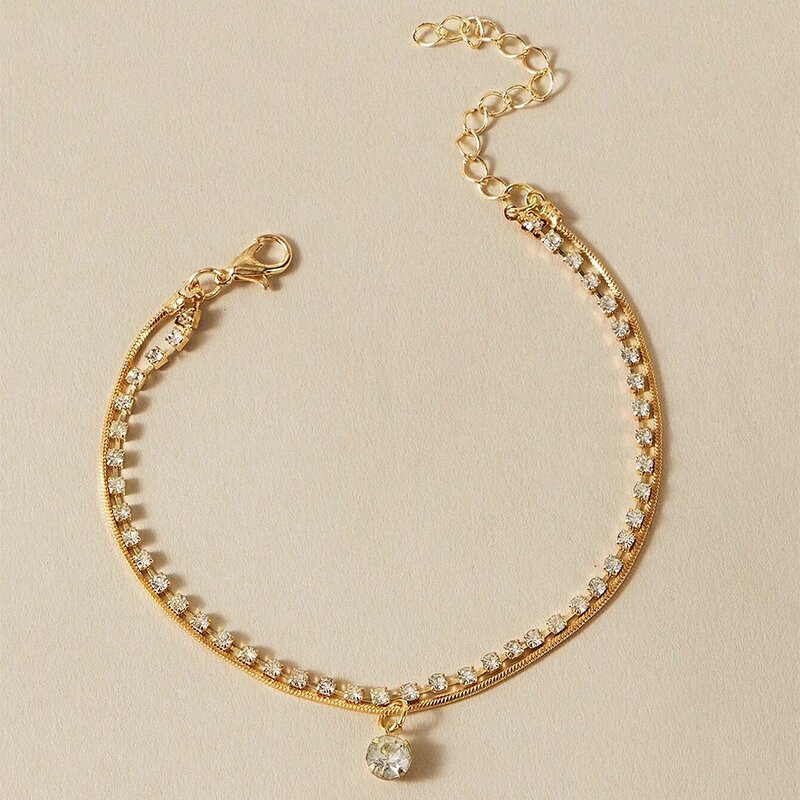 Tennis Anklet Factory - Lady Gold Bling Crystal Tennis Link Chain for Girl