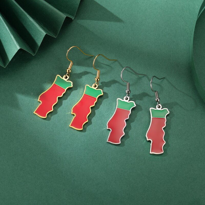 Country Flag Earrings Factory - Waterproof Stainless Steel Enamel Portugal Flag