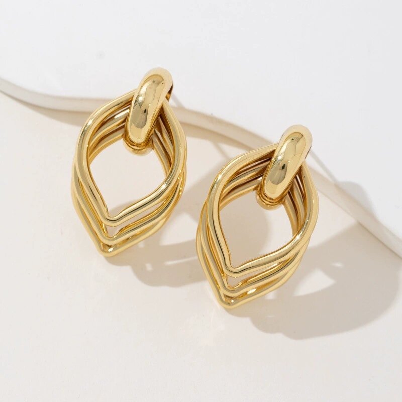 Geometric Earrings Factory - 18K Gold Silver Plated Diamond Shape Drop Statement