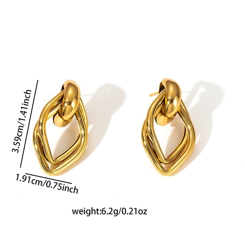 Hoop Earrings Factory - Waterproof 18K Gold Plated Geometric Diamond Leaf Drop