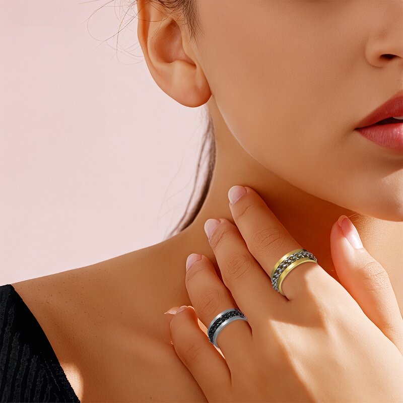 Spinning Ring Factory - 8mm Stainless Steel Cuban Chains Rotating Decompression Relief