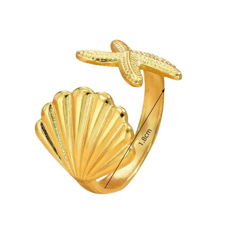 Seashell Ring Factory - Stainless Steel Starfish Sea Shell 18K Gold Seashell