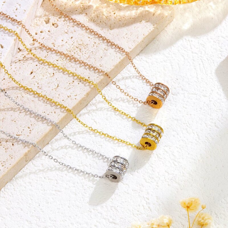 Tube Beads Necklace Factory - 18K Gold Plated Stainless Steel Zircon Rhinestone