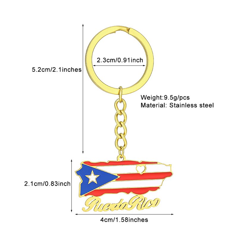 Country Flag Keychain Factory - 18K Gold Plated Enamel Puerto Rico Flag Charm