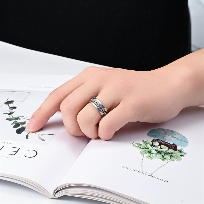 Spinning Ring Factory - 8mm Stainless Steel Cuban Chains Rotating Decompression Relief