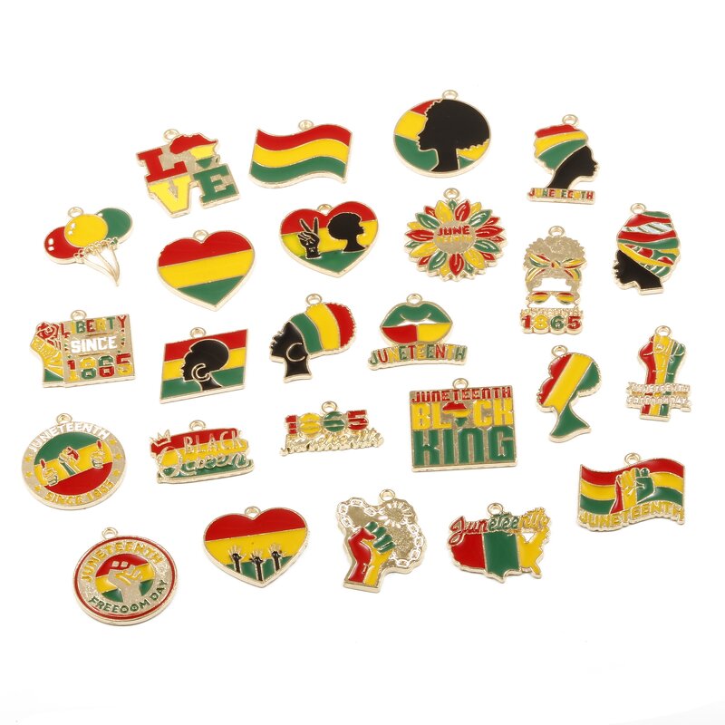 Juneteenth Charm Factory - Gold Plated Enamel Alloy Black Queen King Freedom Day
