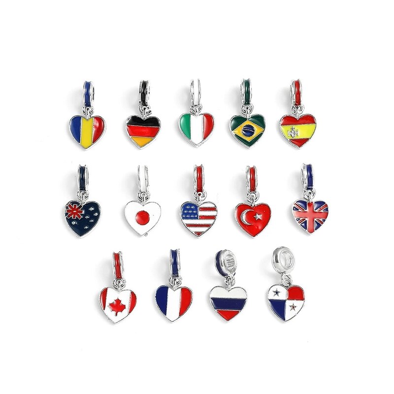 Country Flag Heart Charm Factory - Enamel Heart Shape Canada Australia Flag Charm
