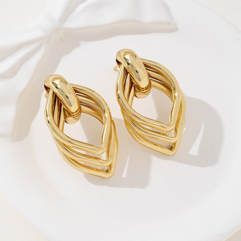 Geometric Earrings Factory - 18K Gold Silver Plated Diamond Shape Drop Statement