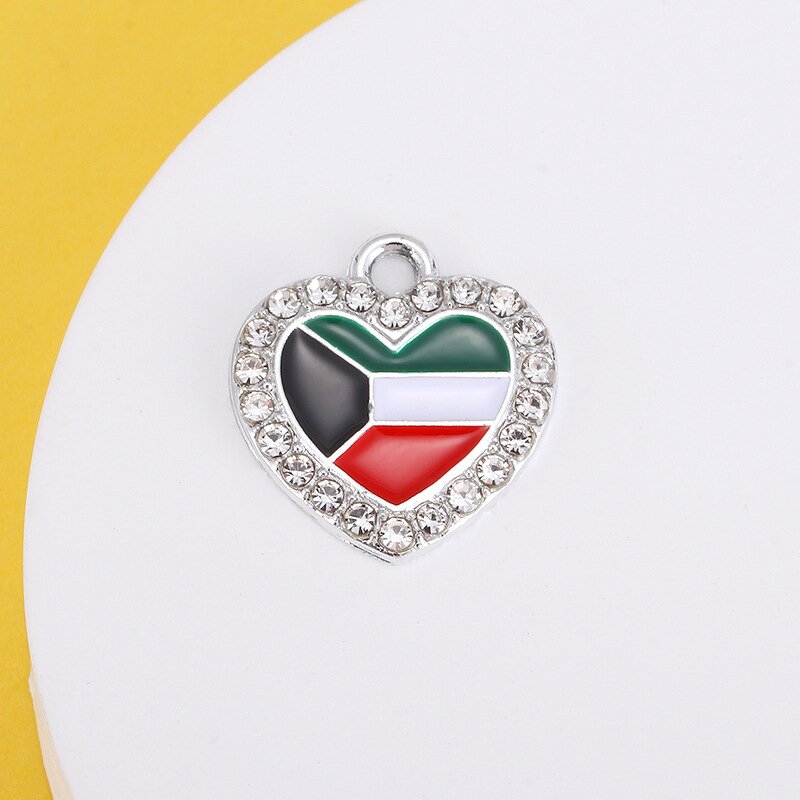 Kuwait Flag Charm Factory - Silver Enamel Kuwait Flag Rhinestone Crystal DIY