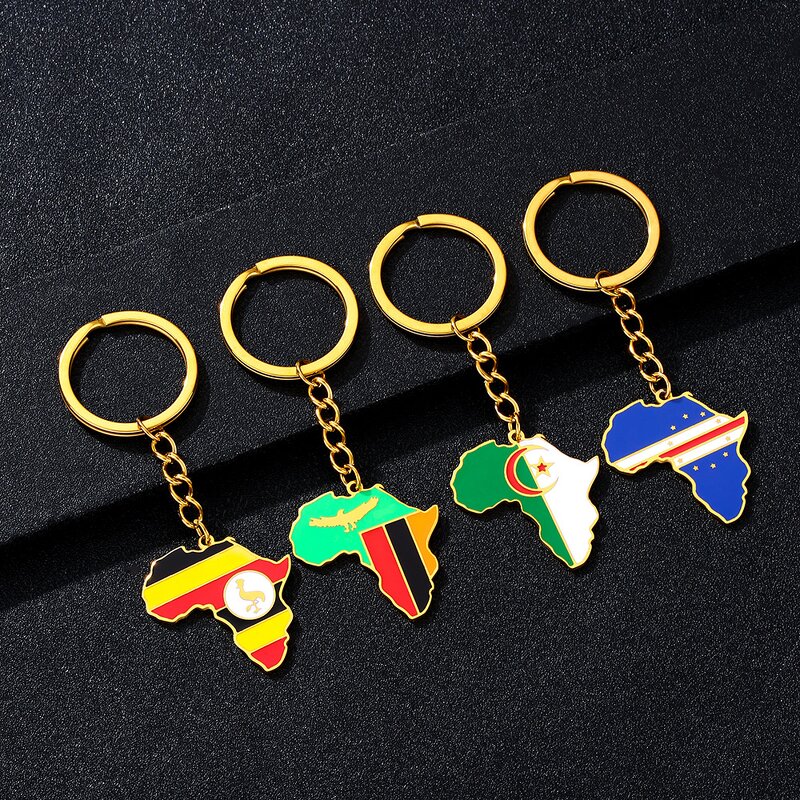 Country Flag Keychain Factory - 18K Gold Plated Africa Flag Stainless Steel
