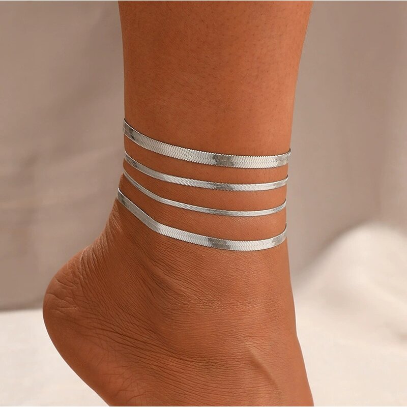 Chain Anklet Factory - Stainless Steel Herringbone Snake Punk Style for Women