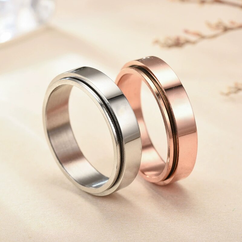 Spinning Ring Factory - 6mm Stainless Steel Rotatable Rose Gold Black Silver Plating