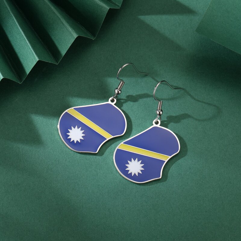 Country Flag Earrings Factory - Waterproof Stainless Steel Enamel Republic of Nauru