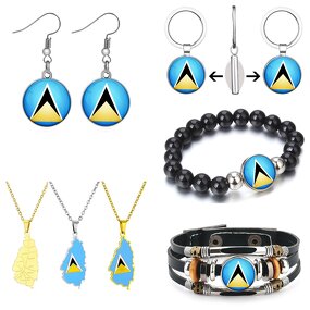 Country Flag Jewelry Set Factory - 100 Models Caribbean Saint Lucia Flag Set