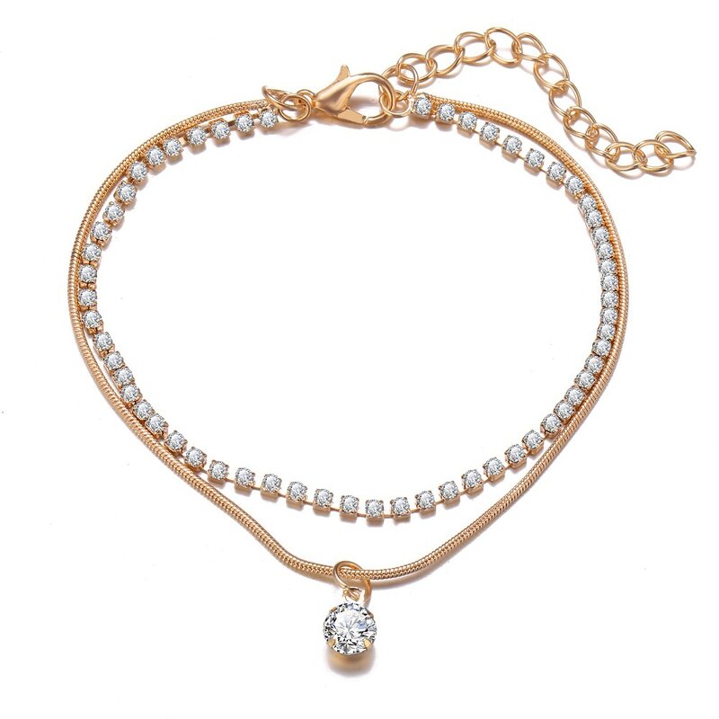 Tennis Anklet Factory - Lady Gold Bling Crystal Tennis Link Chain for Girl