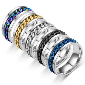 Spinning Ring Factory - 8mm Stainless Steel Cuban Chains Rotating Decompression Relief