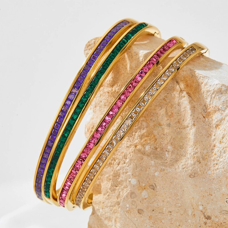 Cuff Bangle Factory - Waterproof 18K Gold PVD Plated Stainless Steel Zircon