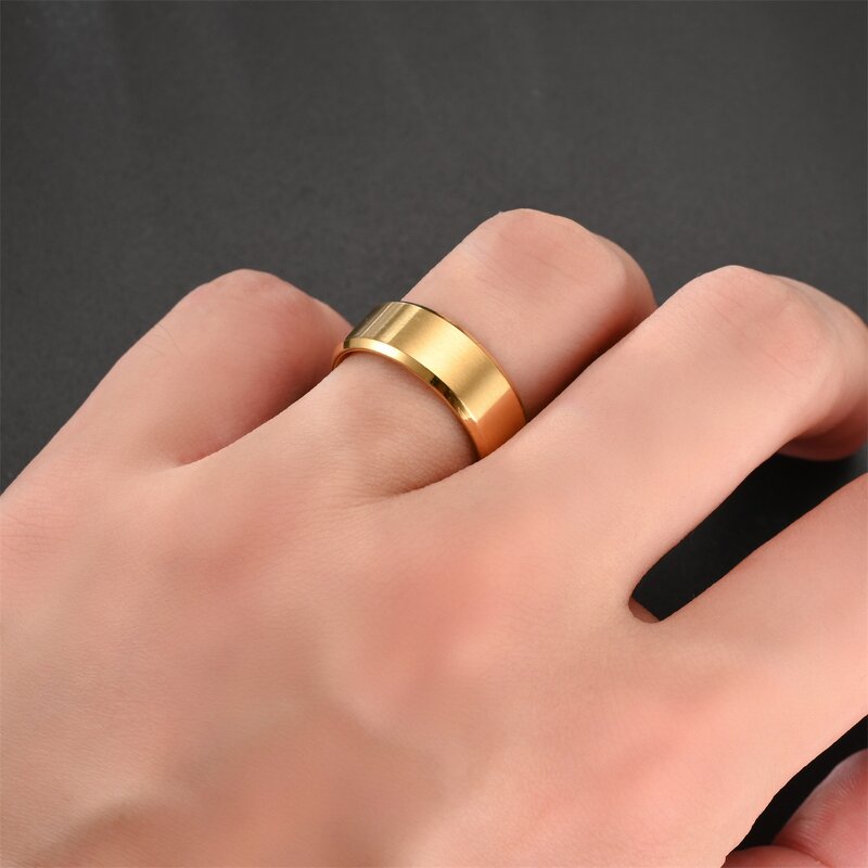 Matte Finish Ring Factory - 8mm Stainless Steel Bevel Edge Brushed Matte Engagement