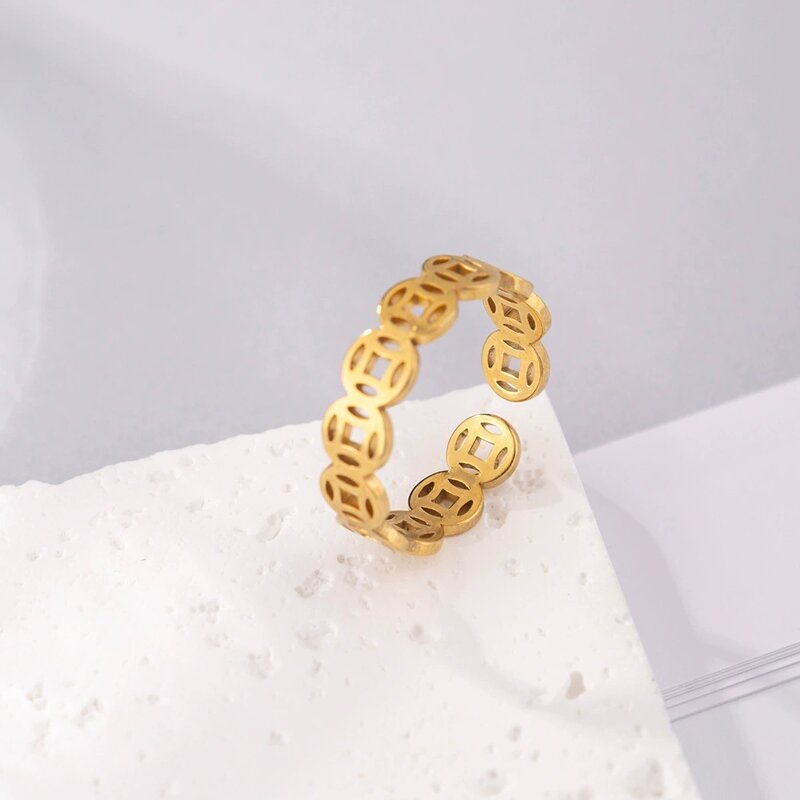 Coin Ring Factory - Manufacturer 6mm 18K Gold Black Stainless Steel Ancient Coin