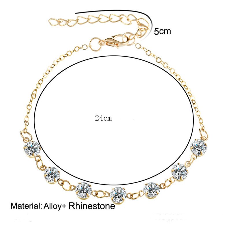 Crystal Anklet Factory - Lady Silver Gold Bling Crystal Zircon Link Chain Summer