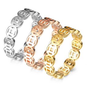 Coin Ring Factory - Manufacturer 6mm 18K Gold Black Stainless Steel Attract Wealth