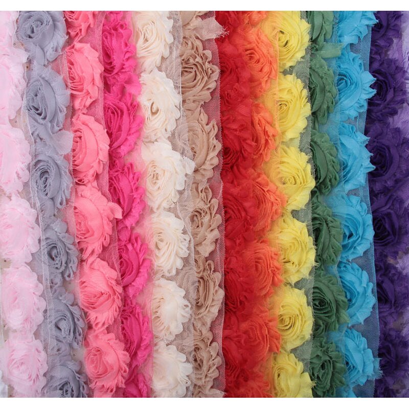 Chiffon Flower Factory - DIY 6cm Shabby Chiffon Lace Flower Fabric Rosette