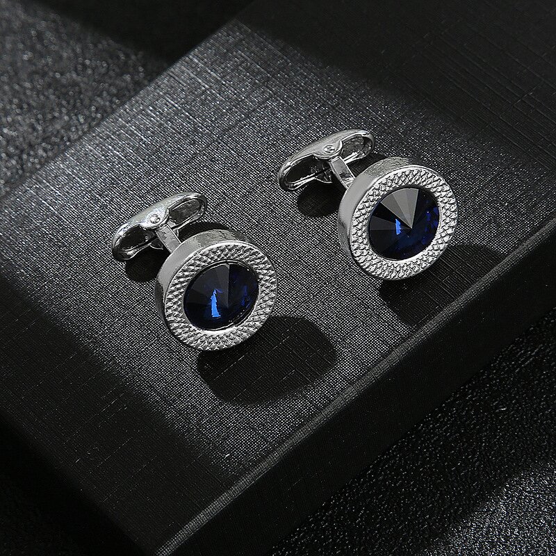 Cufflink Tie Clip Set Factory - Fashion Blue Zircon Cufflinks Wedding Gift Set