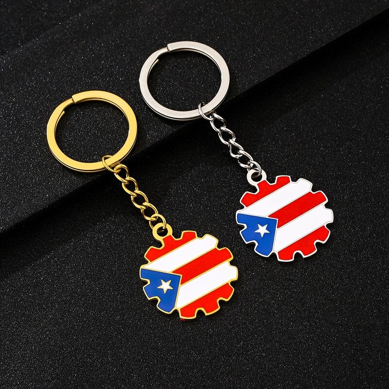 Country Flag Keychain Factory - 18K Gold Plated Enamel Puerto Rico Flag Charm