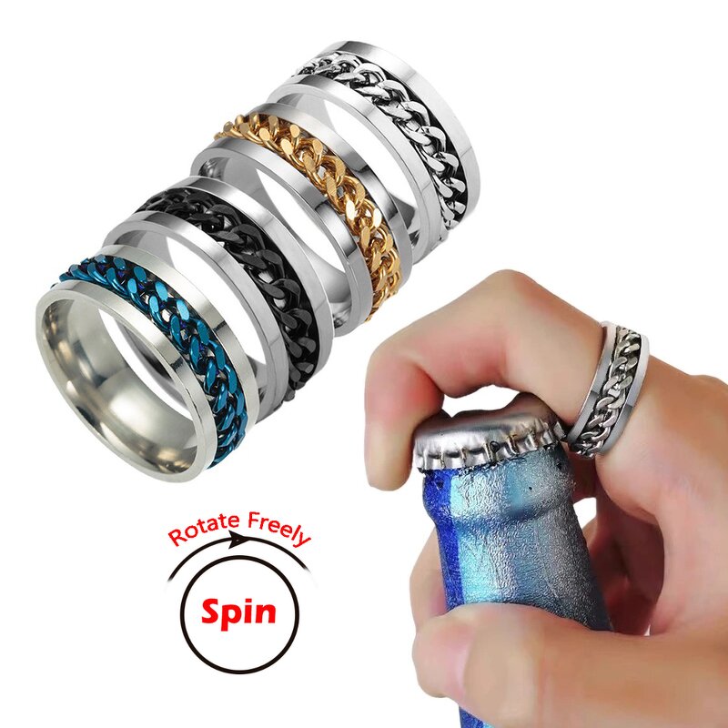 Spinning Ring Factory - 8mm Stainless Steel Cuban Chains Rotating Decompression Relief