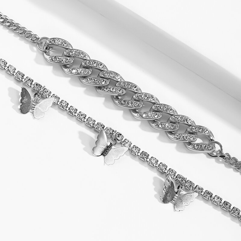 Cuban Link Anklet Factory - Lady Silver 18k Gold Bling Crystal Cuban Link Chain