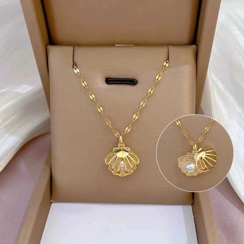 Seashell Necklace Factory - Summer Fashion Gold Seashell Pendant with Pearl