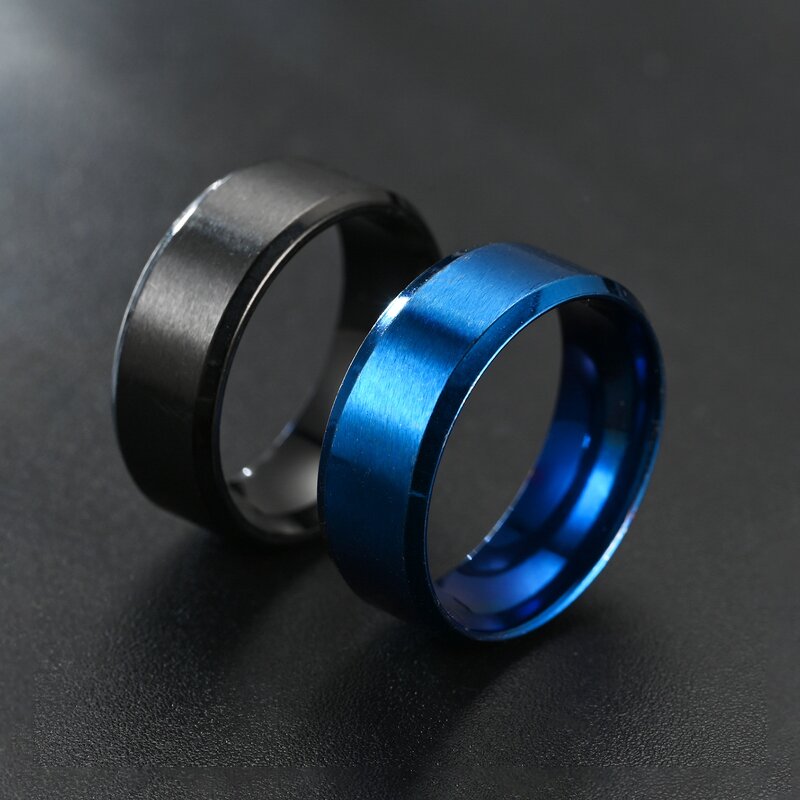 Matte Finish Ring Factory - 8mm Stainless Steel Bevel Edge Brushed Matte Engagement