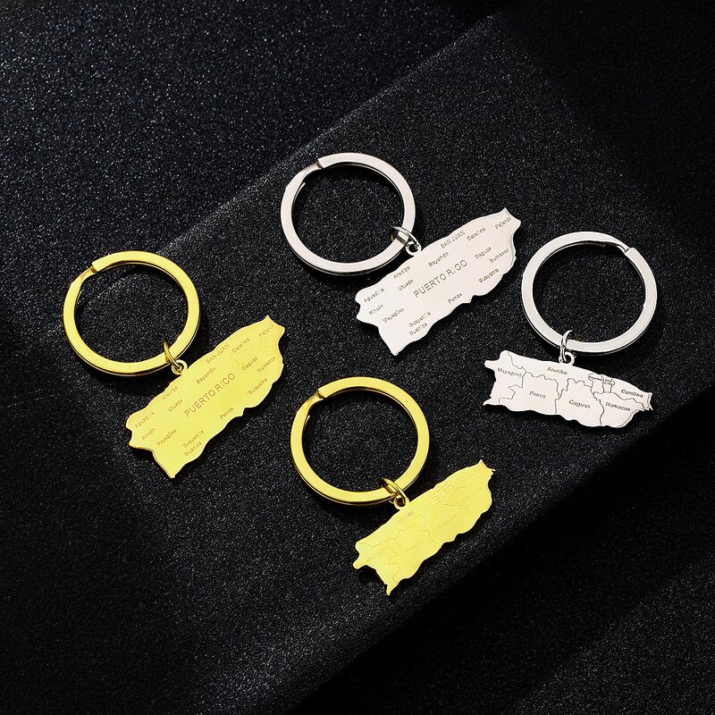 Country Flag Keychain Factory - 18K Gold Plated Puerto Rico Flag Charm Keychain