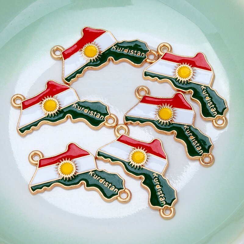 Kurdistan Flag Charm Factory - Gold Plating Enamel Kurdistan Flag Map DIY