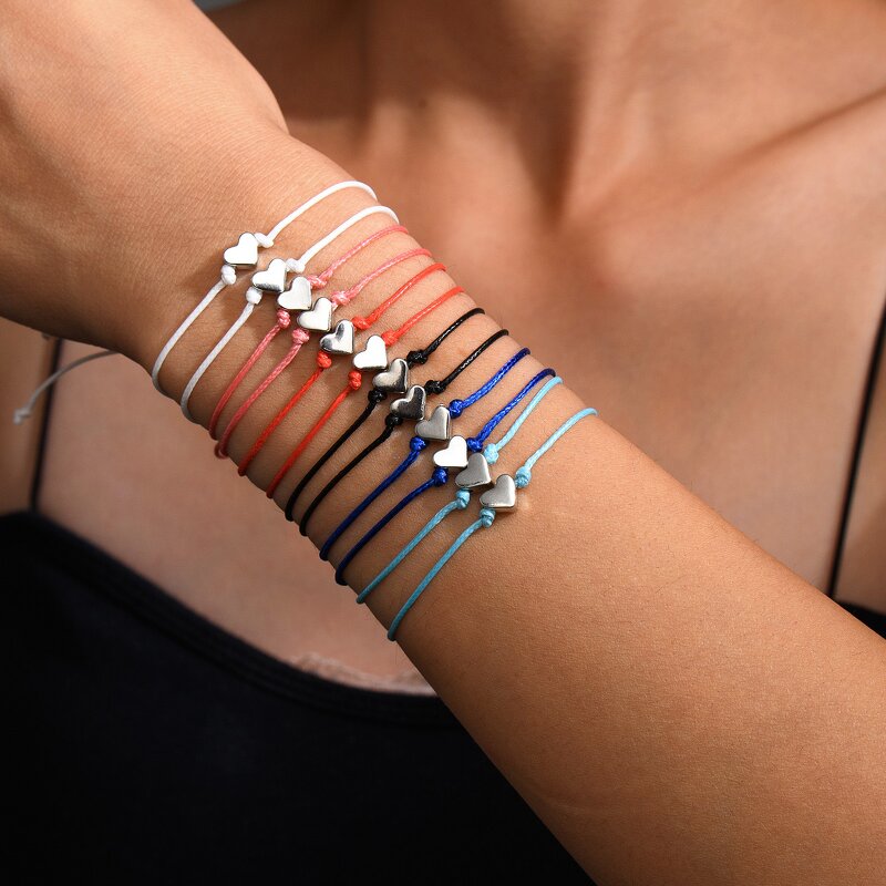 Macrame Bracelet Set Factory - 12 Pieces Multi-Color Heart Beaded Charm for Women