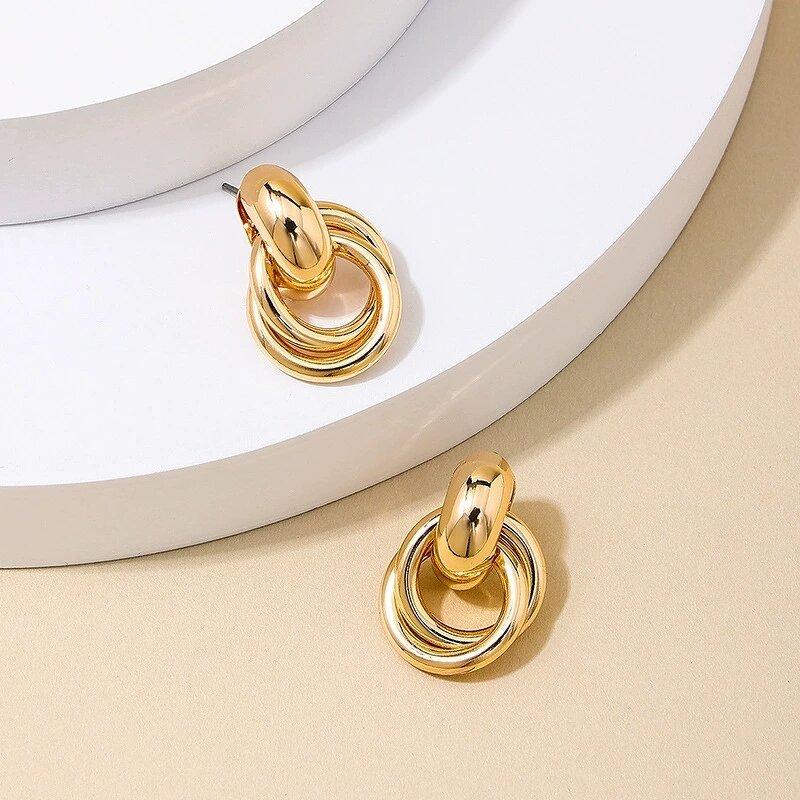 Geometric Earrings Factory - 18K Gold Silver Plated Multi Circle Shape Drop