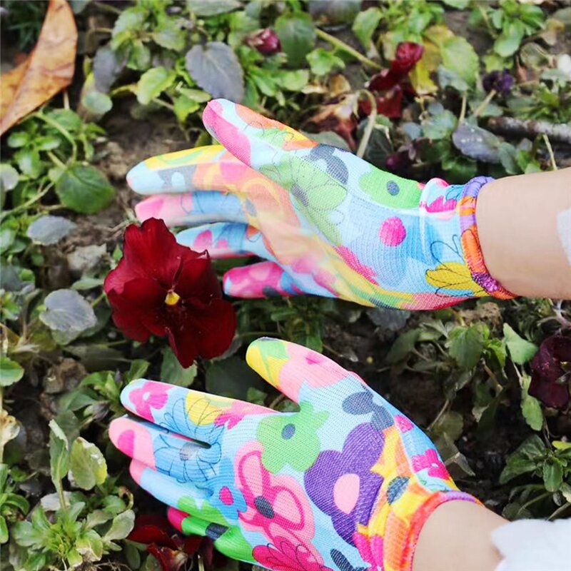 Garden Work Gloves Manufacturer - Flower Printing Women Nylon PU Coated Gardening Gloves