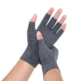 Arthritis Gloves Manufacturer - Grey Heated Half Finger Cotton Compression Gloves