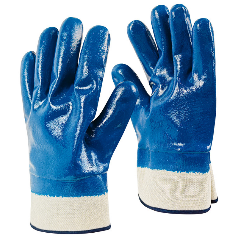 Nitrile Coated Gloves Factory - Chemical Resistant Jersey Lined Smooth Finish Blue Gloves