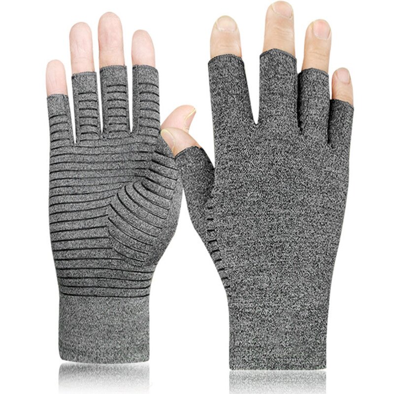 Arthritis Gloves Manufacturer - Grey Heated Half Finger Cotton Compression Gloves