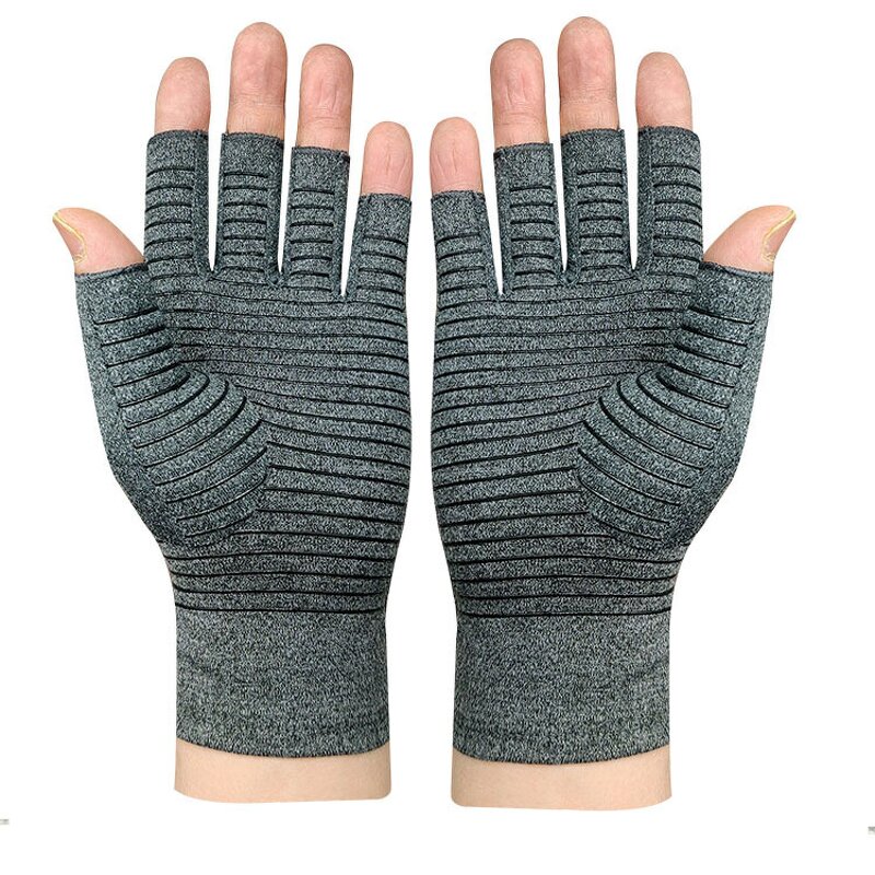 Arthritis Gloves Manufacturer - Grey Heated Half Finger Cotton Compression Gloves