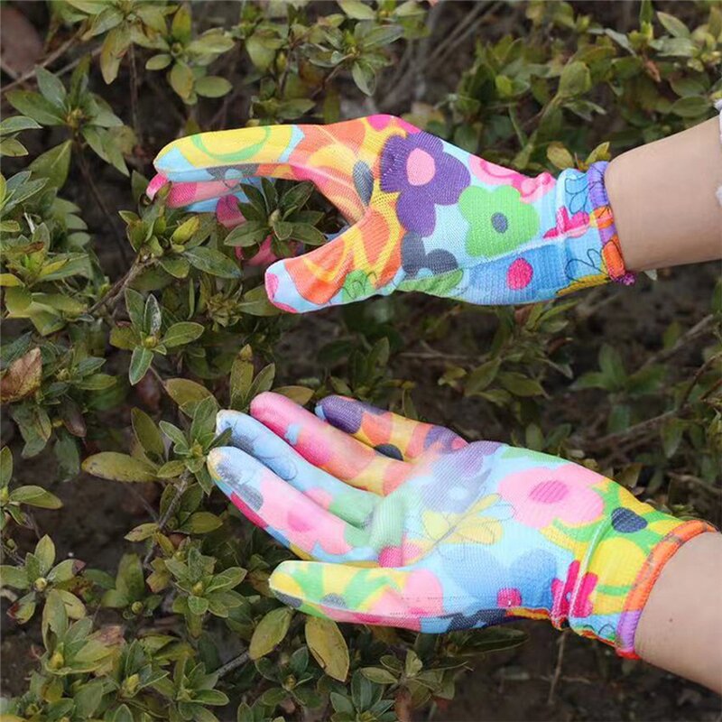 Garden Work Gloves Manufacturer - Flower Printing Women Nylon PU Coated Gardening Gloves