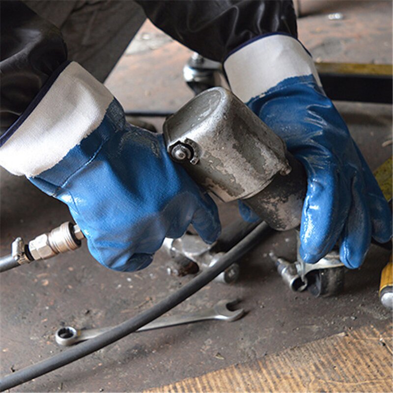 Heavy Duty Nitrile Gloves Manufacturer - Full Coated Jersey Lining Blue Safety Gloves