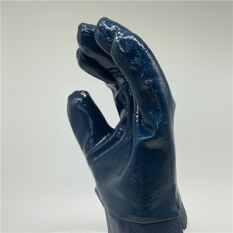 Blue Nitrile Gloves Manufacturer - Oil Resistant Heavy Duty Durability Fully Coated Safety Cuff Glove