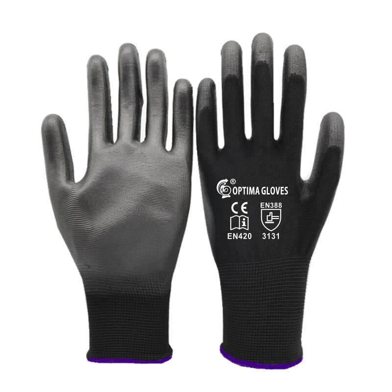 PU Coated Work Gloves Factory - Black General Purpose Labor Protection Gloves