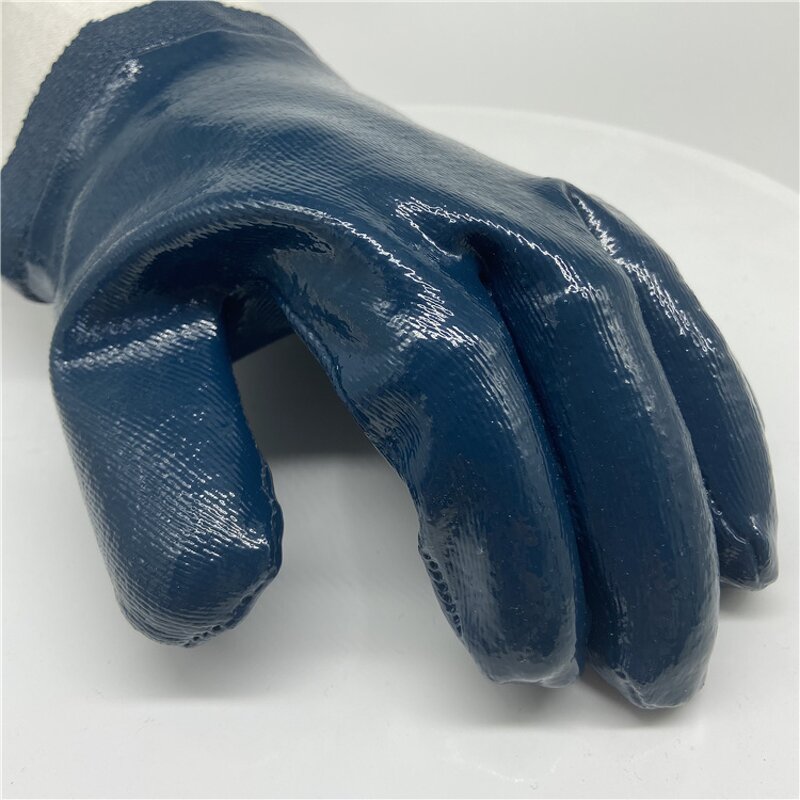 Blue Nitrile Gloves Manufacturer - Oil Resistant Heavy Duty Durability Fully Coated Safety Cuff Glove